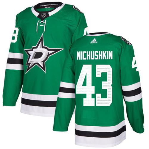 Adidas Stars #43 Valeri Nichushkin Green Home Authentic Stitched NHL Jersey - Click Image to Close